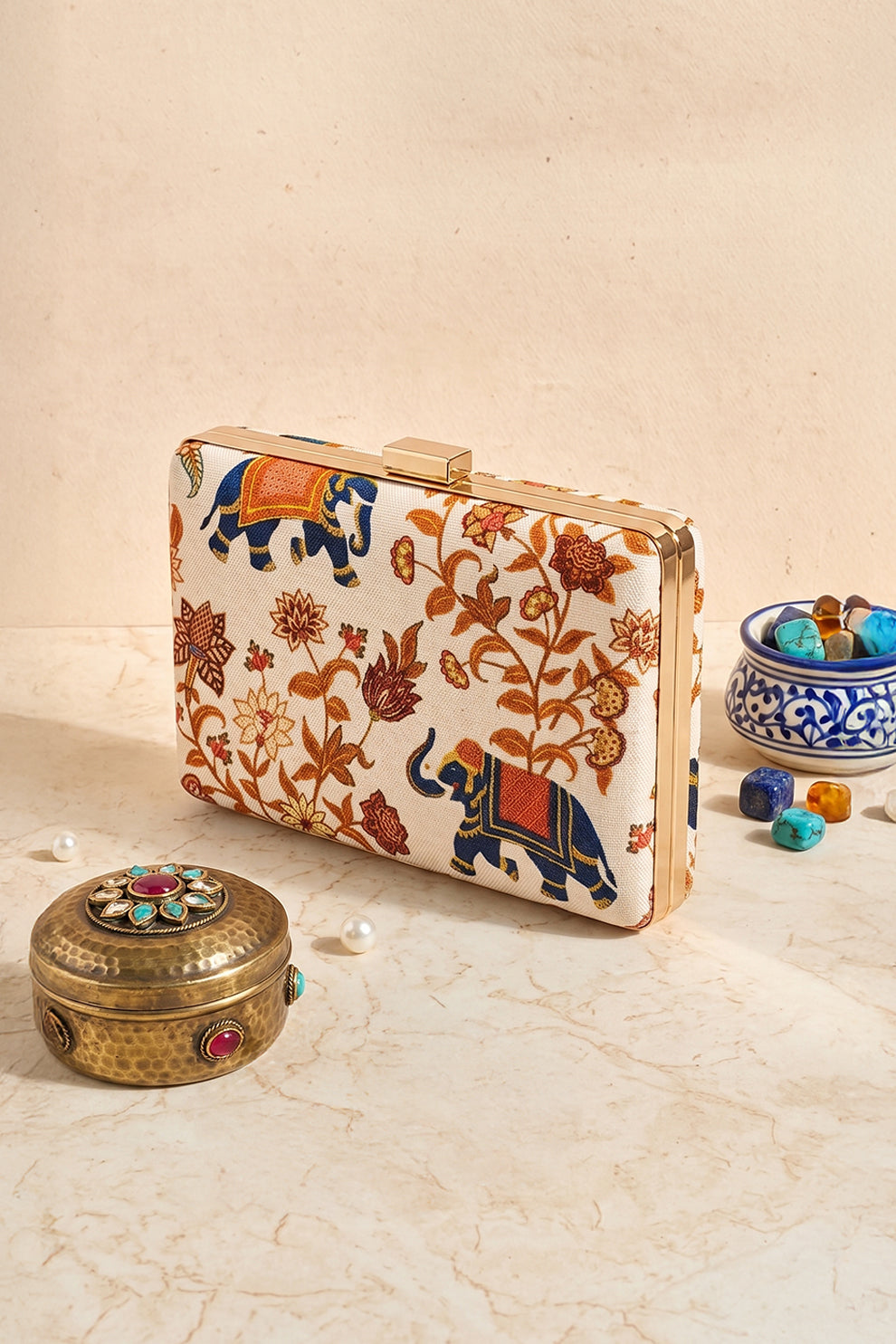 Fineur Royal Art Canvas Box Clutch with Detachable Chain