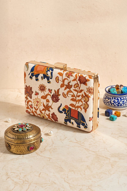 Fineur Royal Art Canvas Box Clutch with Detachable Chain