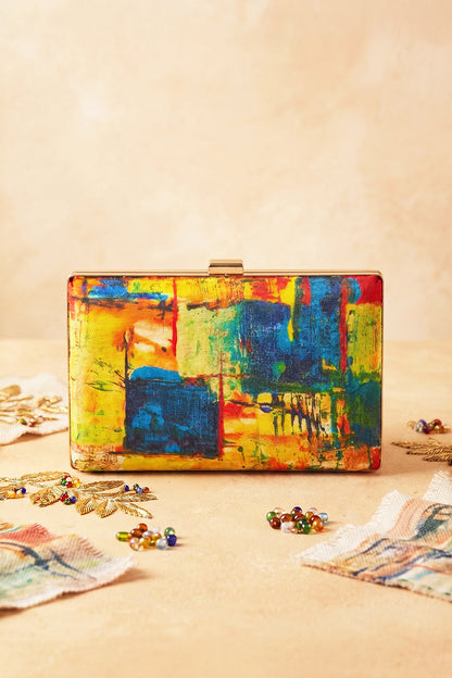 Fineur Picasso Canvas Box Clutch with Detachable Chain