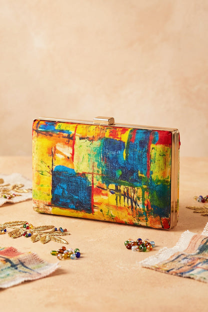 Fineur Picasso Canvas Box Clutch with Detachable Chain