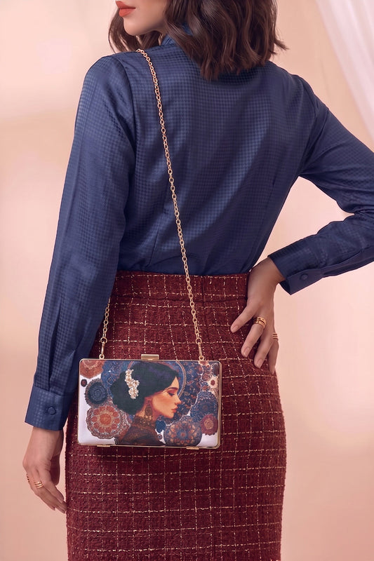 Fineur Empress Women's Canvas Box Clutch with Detachable Chain
