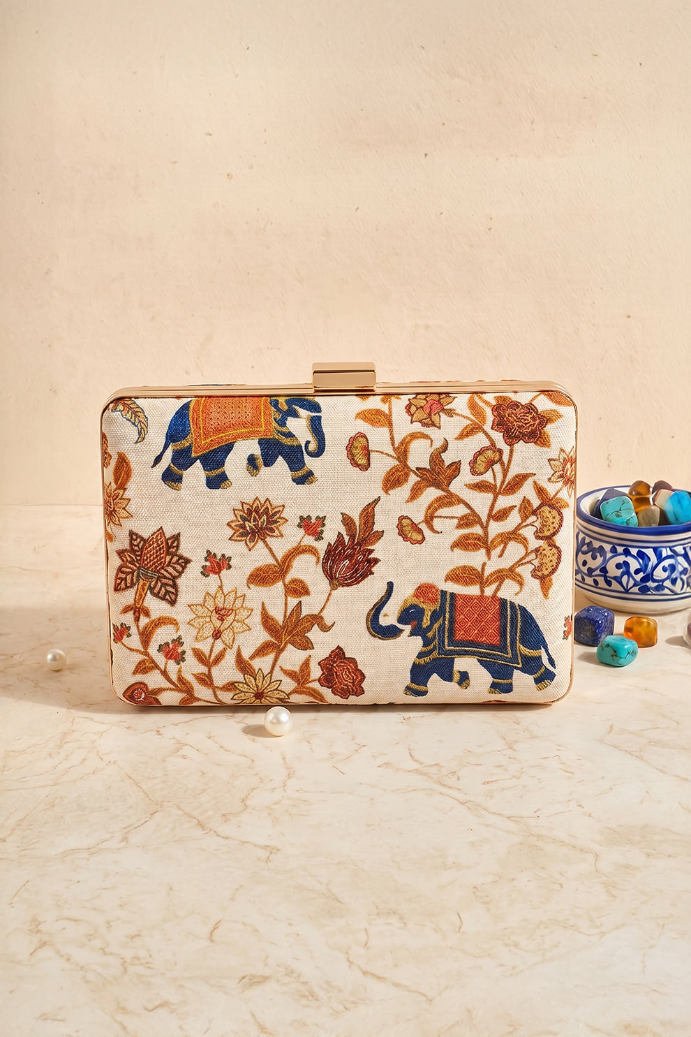 Fineur Royal Art Canvas Box Clutch with Detachable Chain