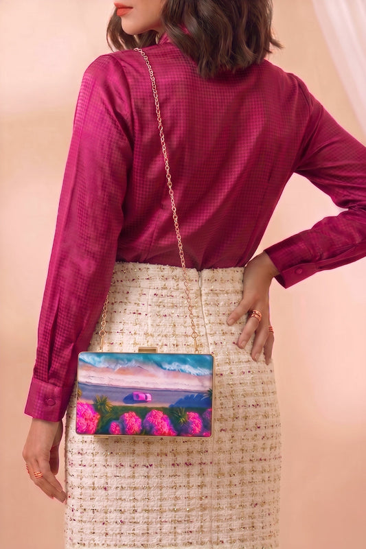 Fineur Vista Canvas Box Clutch with Detachable Chain