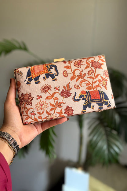 Fineur Royal Art Canvas Box Clutch with Detachable Chain