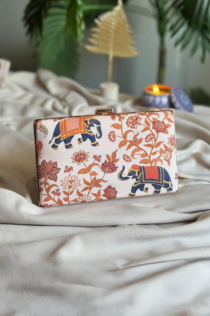 Fineur Royal Art Canvas Box Clutch with Detachable Chain