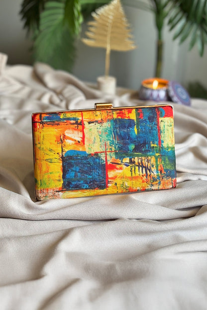 Fineur Picasso Canvas Box Clutch with Detachable Chain
