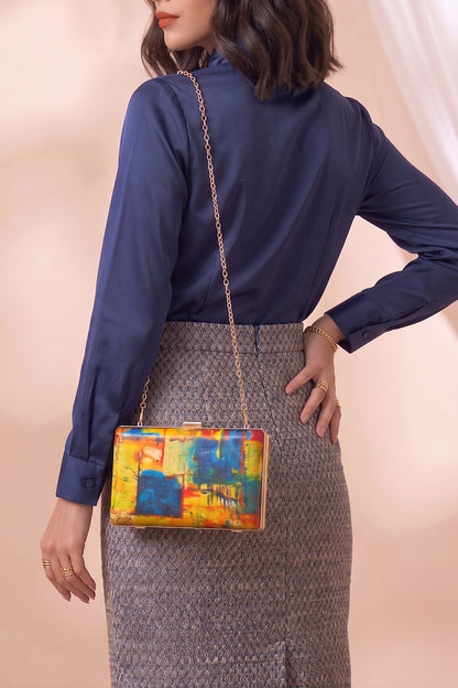 Fineur Picasso Canvas Box Clutch with Detachable Chain