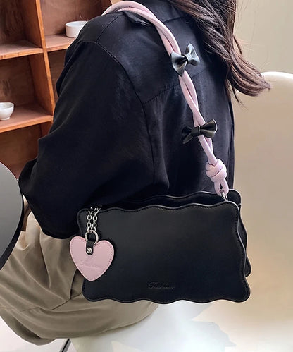 Heart Handbag Black (Lilac Strap, High Quality)