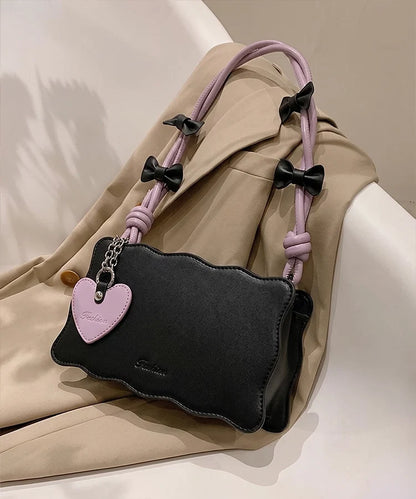 Heart Handbag Black (Lilac Strap, High Quality)
