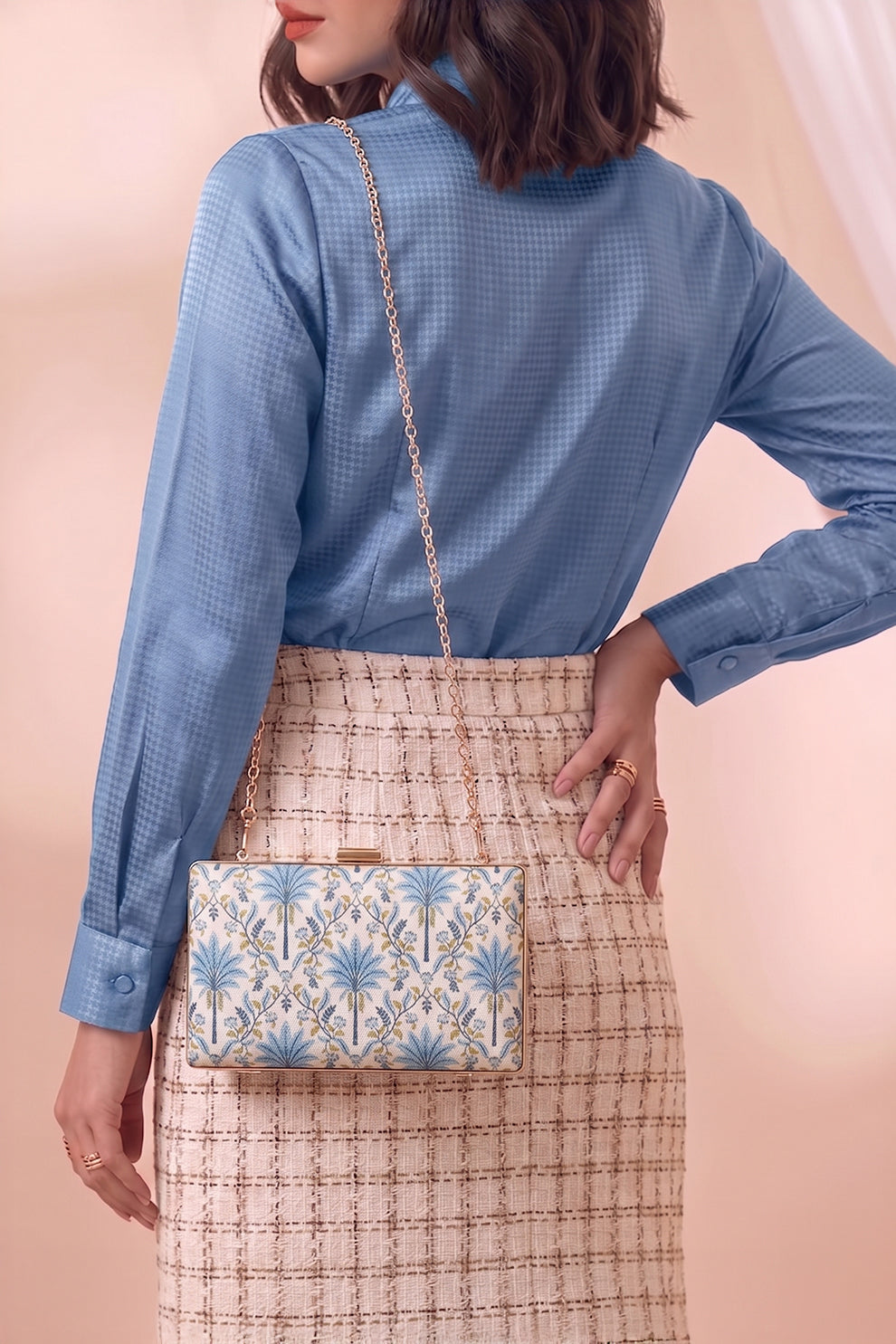 Fineur Oasis Canvas Box Clutch with Detachable Chain