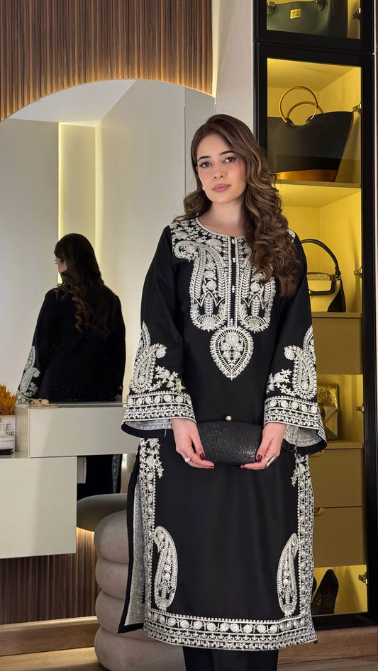Culture 3 Pcs Embroidery Dress Black