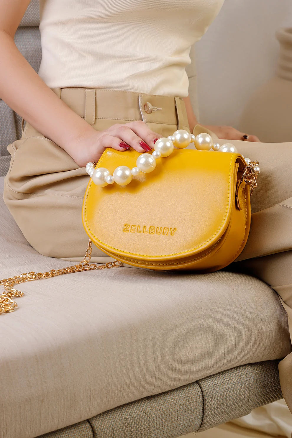 Culture Mini Pearl Handbag-Yellow