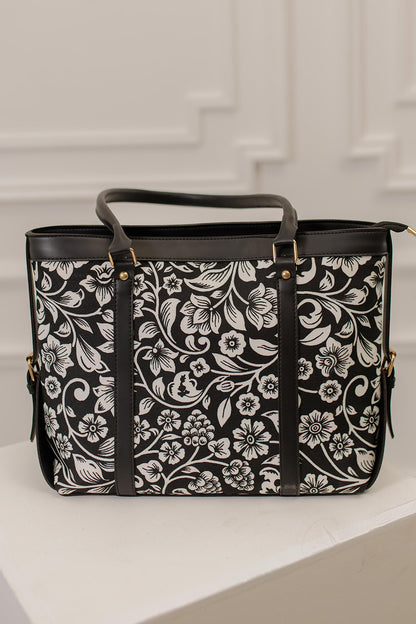 Culture Strap Canvas Tote Bag Black Floral