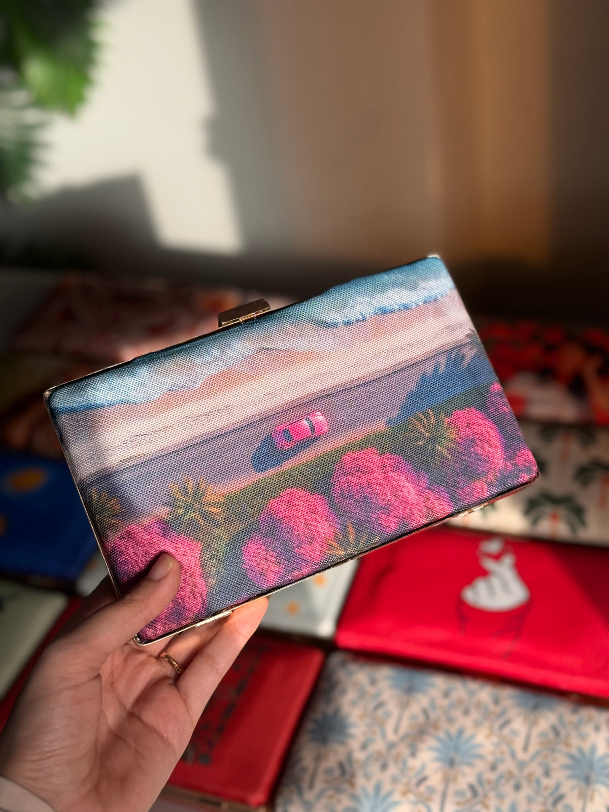 Fineur Vista Canvas Box Clutch with Detachable Chain