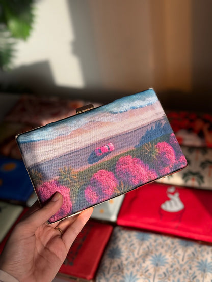 Fineur Vista Canvas Box Clutch with Detachable Chain