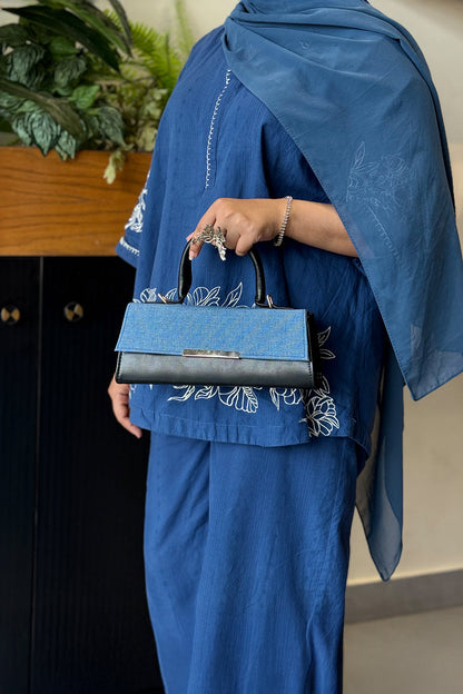 Culture Handbag Vesper - Denim & Black (Textured Contrast)