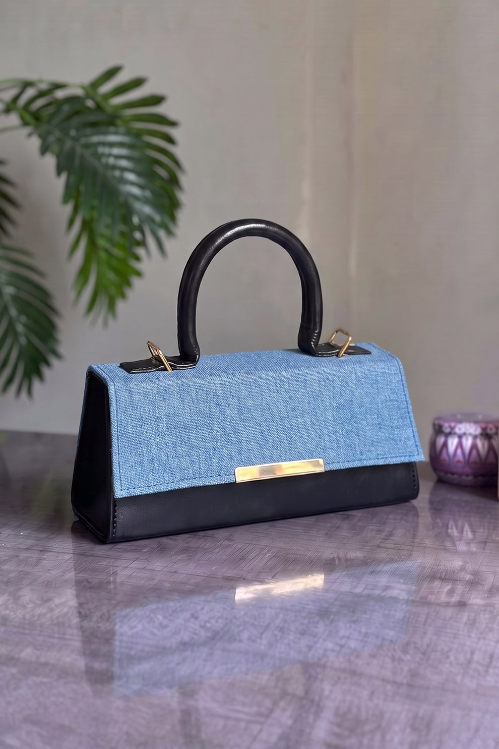 Culture Handbag Vesper - Denim & Black (Textured Contrast)